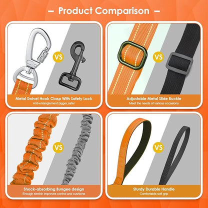 AUBELL Tactical Dog Leash Heavy Duty,4-6ft Reflective Strong No Pull Bungee Leash for Small Dogs with Comfortable Padded Double Handle,Car Seat Belt,360 Degree Rotating Carabiner,Orange