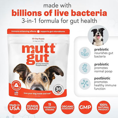 All Natural 3 in 1 Probiotics for Dogs-Postbiotic Powder Supplement-Made in USA- Digestive Enzymes Made with 135 Billion CFUs, Plant-Based Anti-Diarrhea & Antioxidant Dogs Probiotic(120g)