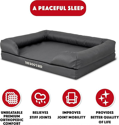 The Dog’s Bed Medium Oxford Grey, Memory Foam, Pain Relief: Arthritis, Hip & Elbow Dysplasia, Post Surgery, Lameness, Supportive, Calming, Waterproof Washable Cover, Veterinary Approved