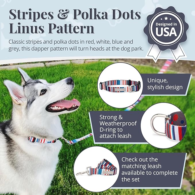Lucky Love Dog - Adjustable Dog Collar with Easy Click Buckle for Large Dogs, Durable, & Comfortable for Male & Female Dogs, Pet Collar for Puppies & Adult Ones - Linus, Large