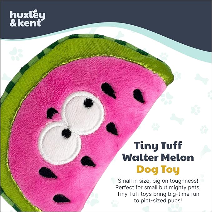 Huxley & Kent Funny Dog Toy w/Squeaker – Power Plush Squeaky Dog Toys for Small Dogs – Durable Small Stuffed Animal for Indoor Play & Fetch - Tiny Tuff Walter Melon