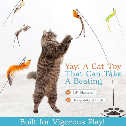 GADGETSOLOGY Interactive Bird Simulation Cat Toy Set for Bored Indoor Adult Cats Feather Toy Wand 5 Pcs Natural Bird Feathers Stable Round Base Wand Cat Toys for Indoor Cats Hunting Toys