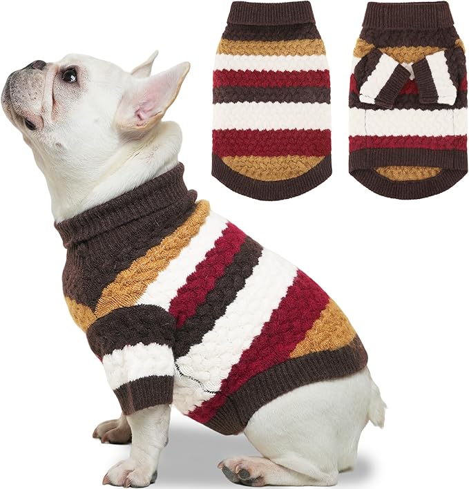 KAROKU Dog Sweater, Pet Cable Knitted Turtleneck Sweater for Small Medium Dogs Boy Girl, Winter Dog Pullover Sweater with Legs, Classic Comfy Thick Outdoor Pet Clothes(Brown, Large)