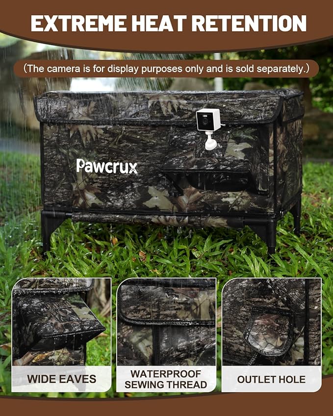 Heated Cat House for Outdoor Cats, Waterproof Insulated Outdoor Cat House with Heating Pad, Weatherproof Elevated Heated Cats House for Outside Feral Cats(Leaf, 16" L x 12" W x 18" H)
