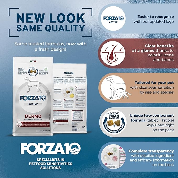 Forza10 - Dog Food, Dermo Dry Food for Itchy Skin, Sensitive Stomach & Coat Health, Limited Ingredient Dog Food, Non-GMO, Fish Flavor, Made in Italy (22 lb)