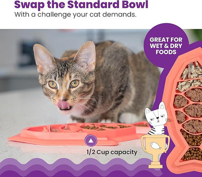 Catstages Fishie Fun Feed Mat – Non-Slip Slow Feeder Mat for Cats with Catnip, Crinkle Sounds & Engaging Play, ½ Cup Food Capacity, Pink