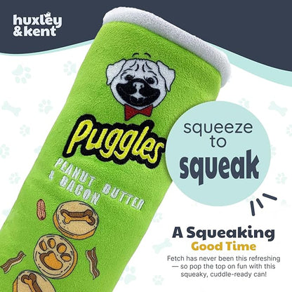 Huxley & Kent Funny Dog Toy w/Squeaker – Power Plush Squeaky Dog Toys for Small, Medium & Large Dogs – Soft Stuffed Animal for Indoor Play & Fetch - Puggles Can, Large