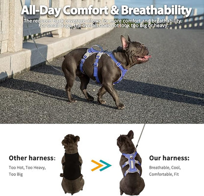 Huntboo Escape Proof Dog Harness, No Pull Reflective Harness with Lift Handle, Adjustable Pet Vest with Front and Back Leash Clips for Small Medium Large Dogs Walking Hiking Training (Vista Blue,L)