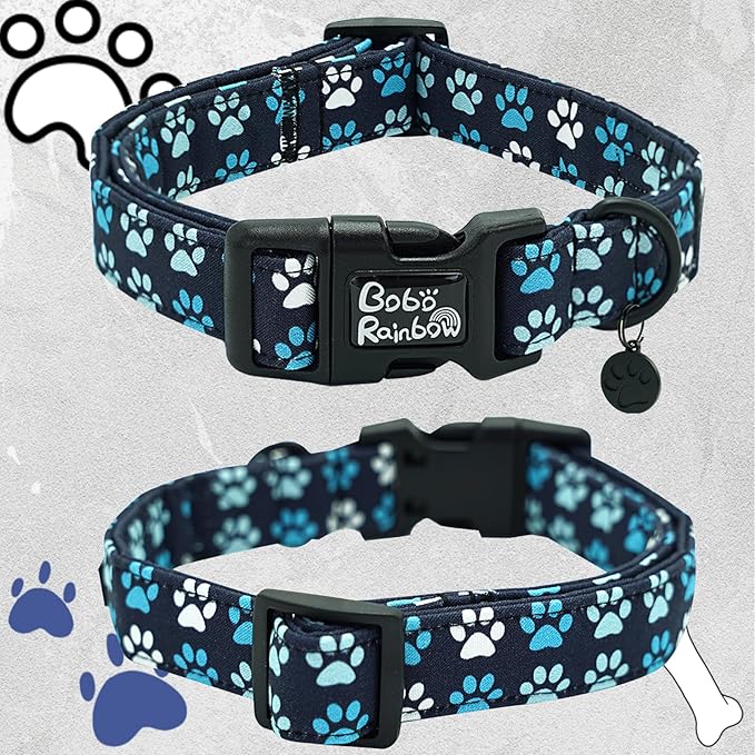 Dog Collar-Cute Footprint Adjustable Pet Collars Soft Comfortable Cotton Puppy Collar Durable Gift for Medium Dogs