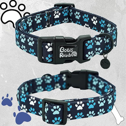Dog Collar-Cute Footprint Adjustable Pet Collars Soft Comfortable Cotton Puppy Collar Durable Gift for X-Small Dogs