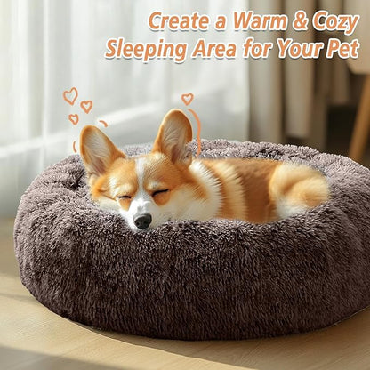 JOLLYVOGUE Calming Dog Bed Large Size Dog, Anti-Anxiety Donut Large Pet Bed, 36 inches Fluffy Faux Fur Round Cat Bed, Fits up to 75 lbs Pets