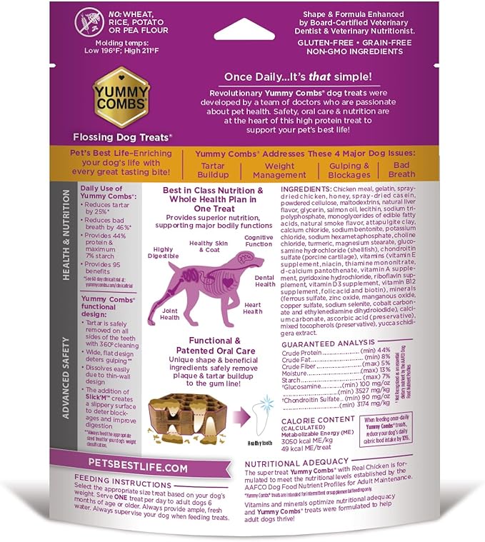 Yummy Combs Dog Dental Treats – Vet VOHC Approved, Removes Tartar & Cleans Teeth – Yummy High Protein Chicken Treat for Extra Large Dogs (Mini Pack, 4 Count)