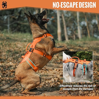 OneTigris Escape Proof Dog Harness, No Pull Dog Harness with Handles, Tactical Multi-Use Support Dogs Harnes for Large Dogs Everyday Wear Walking Hiking Training (Orange, Medium)