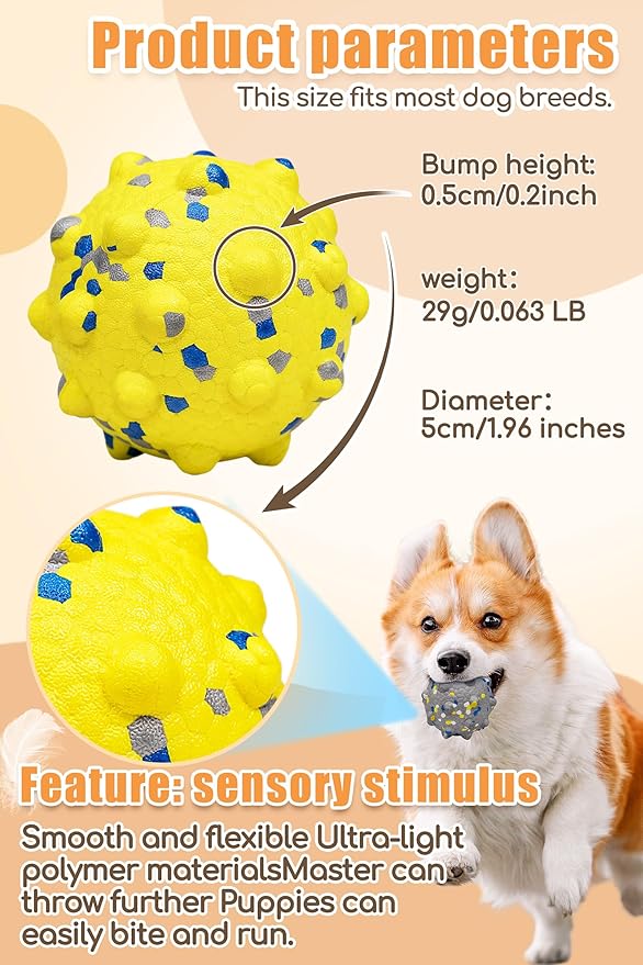 Moonorange 1.96'' Dog Balls for Dogs Aggressive Chewers Indestructible Tennis Durable Bouncy Interactive Dog Toy Balls for Fetch Game Floating Training(Yellow Small)