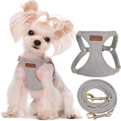 Puppytie No Pull xs Dog Harness with Multifunction Dog Leash,Soft Adjustable No Choke Escape Proof Pet Harness Vest,Silver Grey,XS