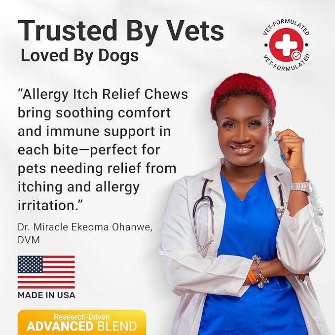 WuffWell Dog Allergy Chews – Supports Immune System & Dog Itching Skin Relief – Advanced All Natural Ingredients & Soft Chews for Dog's Skin Irritation – Made in USA – 140 Count