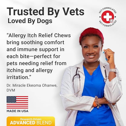 WuffWell Dog Allergy Chews – Supports Immune System & Dog Itching Skin Relief – Advanced All Natural Ingredients & Soft Chews for Dog's Skin Irritation – Made in USA – 140 Count