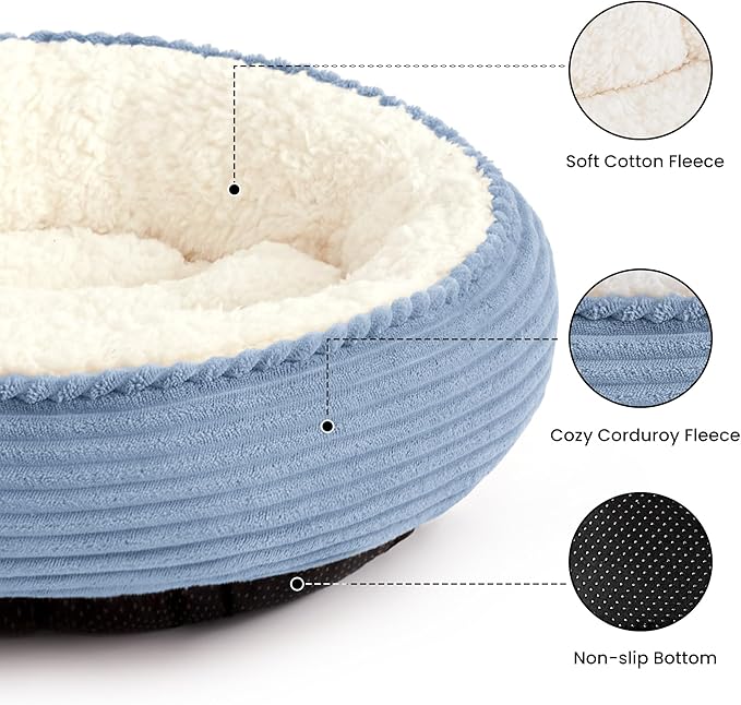 Love's cabin Round Donut Cat and Dog Cushion Bed, 20in Pet Bed for Cats or Small Dogs, Anti-Slip & Water-Resistant Bottom, Super Soft Durable Fabric Pet beds, Washable Luxury Bed Sky Blue Stripe