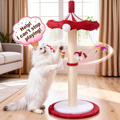 MOYMO Merry-Go-Round Cat Scratching Post & Interactive Cat Toy | 39" Very Tall Scratcher with Rotating Top for Indoor Cats, for Kittens to Large Adults