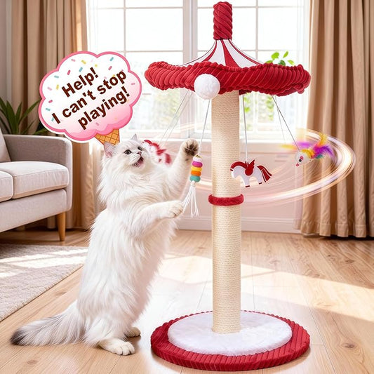 MOYMO Merry-Go-Round Cat Scratching Post & Interactive Cat Toy | 39" Very Tall Scratcher with Rotating Top for Indoor Cats, for Kittens to Large Adults