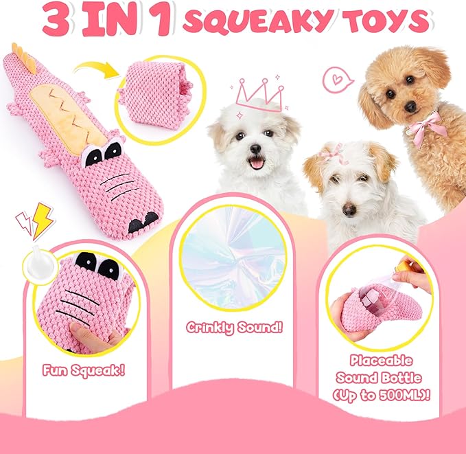 KIPRITII 25-Pack Pink Puppy Toy Set for Small Female Puppies - Includes Sweet Rope Toys, Chew Toys, Cute No-Stuffing Squeaky Dog Toy for Boredom and Teething