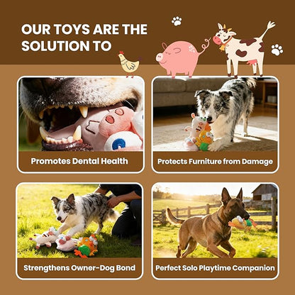 Nocciola Squeaky Dog Toys, Durable Farm Critter Plush Stuffed Dog Toys with Crinkle & 3 Unique Realistic Animal Squeak Sounds to Keep Dogs Busy, Puppy Teeth Toys for Small, Medium & Large Dogs