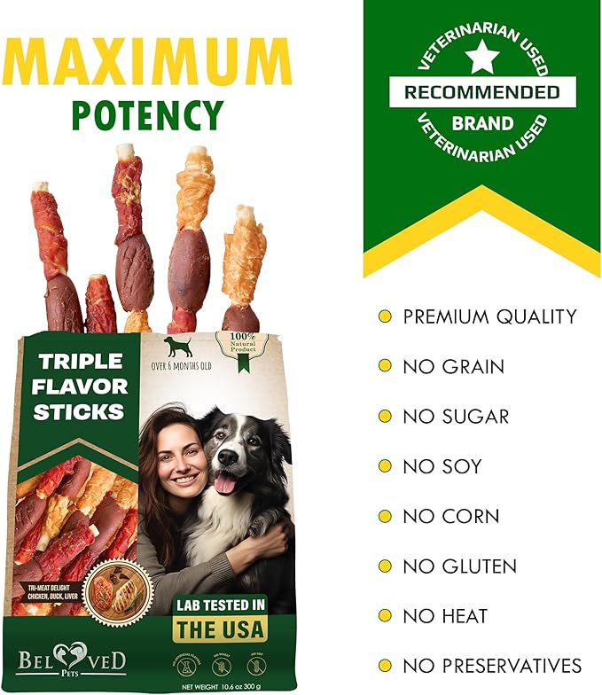 Beloved Pets Dog Treats & Rawhide Bones Wrapped Chicken and Duck 10.6 Oz - Pet Chews Sticks for Large, Medium & Small Breeds - Long Lasting Chewers Snacks – Puppy Treats