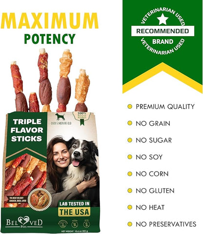 Beloved Pets Dog Treats & Rawhide Bones Wrapped Chicken and Duck 10.6 Oz - Pet Chews Sticks for Large, Medium & Small Breeds - Long Lasting Chewers Snacks – Puppy Treats