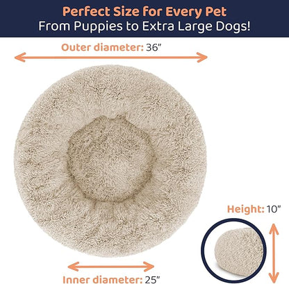 Donut Dog Bed - Premium Comfort for Anxiety Relief - Fluffy & Calming Design with Ultra-Plush Support | Cozy Round Dog Bed with Super Soft Circle Style (Beige, Large)