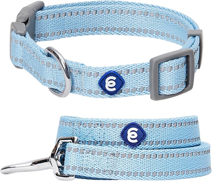 Blueberry Pet Essentials Reflective Dog Collar & Leash Set, Adjustable for Medium Dogs | Safe Walking Gear for Pet Parents, Puppy Training & Daily Use MediumDogs, Baby Blue