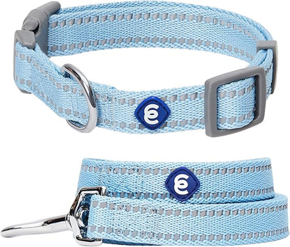 Blueberry Pet Essentials Reflective Dog Collar & Leash Set, Adjustable for Medium Dogs | Safe Walking Gear for Pet Parents, Puppy Training & Daily Use MediumDogs, Baby Blue