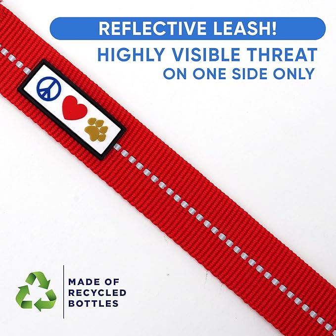 Pawtitas Red Dog Leash 6 ft XS/S Reflective Durable Lightweight Recycled Lead for Small Dogs and Puppies