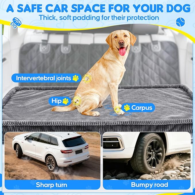 Dog Car Bed, Non-Slip Backseat Extender Pet Mat, Removable Washable Dog Bed for SUVs, Sedans & Trucks, Anti-Slip Travel Bed for Dogs, Easy Clean & Scratch-Proof & Comfort (Dark Gray, 50"L×24.6"W×2"H)