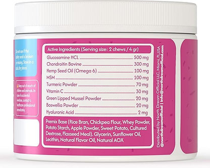 Hip & Joint Supplement for Dogs – Glucosamine, Chondroitin, MSM, Turmeric & Hemp Oil – Natural Mobility & Pain Relief Soft Chews – Beef Flavor – 90 Count – Made in USA