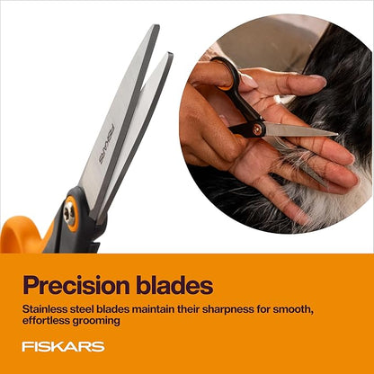 Fiskars Pet, Dog & Cat Grooming Scissors, Precision Stainless Steel Blades & SoftGrip Handle, Cat and Dog Supplies, Orange/Black, Trimming Scissors