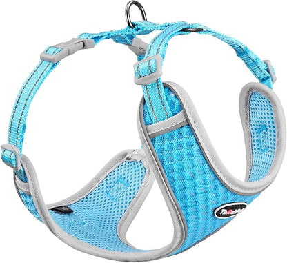 ThinkPet Reflective Breathable Soft Air Mesh No Pull Puppy Choke Free Over Head Vest Harness for Puppy Small Medium Dogs and Cats Light Blue Large