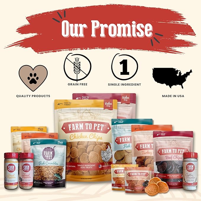 Farm To Pet - Dog Training Treats - Chicken Chips, Single Ingredient - 4 oz, Lean, All Natural, Healthy Dog Treats for Small, Medium, Large Breeds, & Puppies, Made in USA