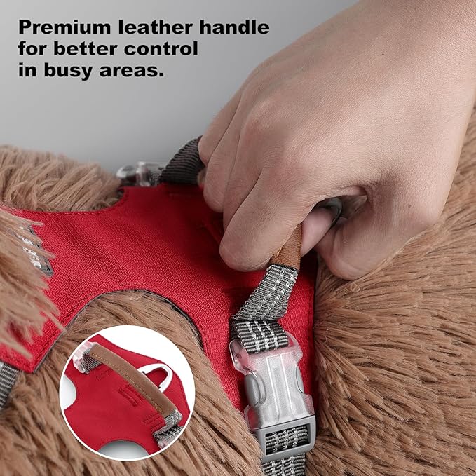 ApakBak No Pull Dog Harness – Adjustable Reflective Nylon Vest for Small Medium Large Dogs, Escape Proof Training Harness with Leather Control Handle, Lightweight Aluminum Hardware (Red, XL)