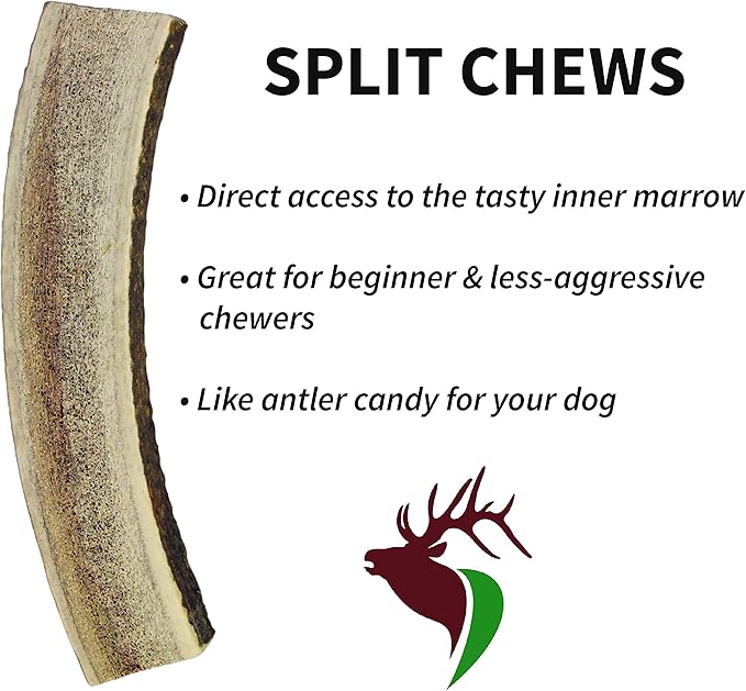 Elkhorn Premium Chews - Large Split Twin Pack (for 30-50 lb Dogs) Premium Grade Elk Antlers for Dogs (2 Pieces) Sourced in The USA