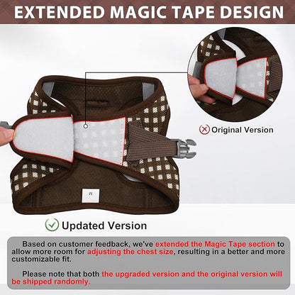 AIITLE Adjustable Dog Harness and Leash Set, Step in No Pull Pet Harness, Soft Mesh Reflective Plaid Vest Harnesses for Small Dogs Puppy and House Cats Outdoor Walking Running Chocolate XS