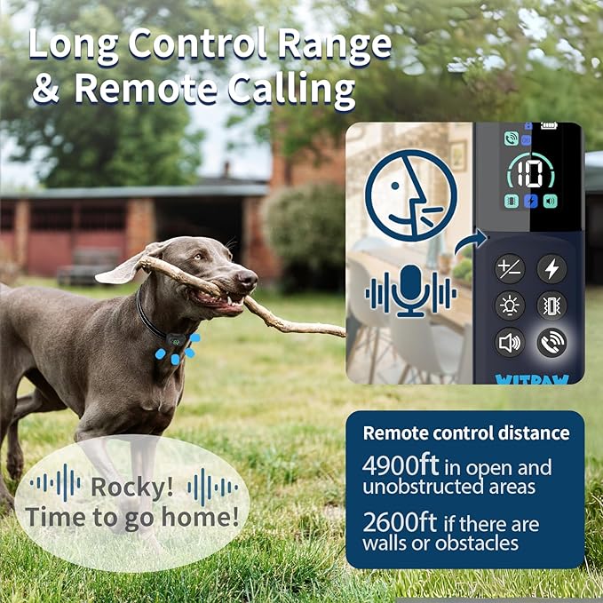 WITPAW Dog Shock Collar 4900FT Dog Training Collar with Remote/Call Function/Light IP67 Waterproof Electric Collar for Dogs Rechargeable E-Collar for All Breeds, 4 Training Modes(10-120Ibs)