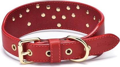 Blueberry Pet Western Leather Dog Collar - Genuine Leather with Floral Embroidery & Pearl Studs Adjustable 15-18 Inch Neck for Medium Dogs, Comfortable and Stylish Pet Collar