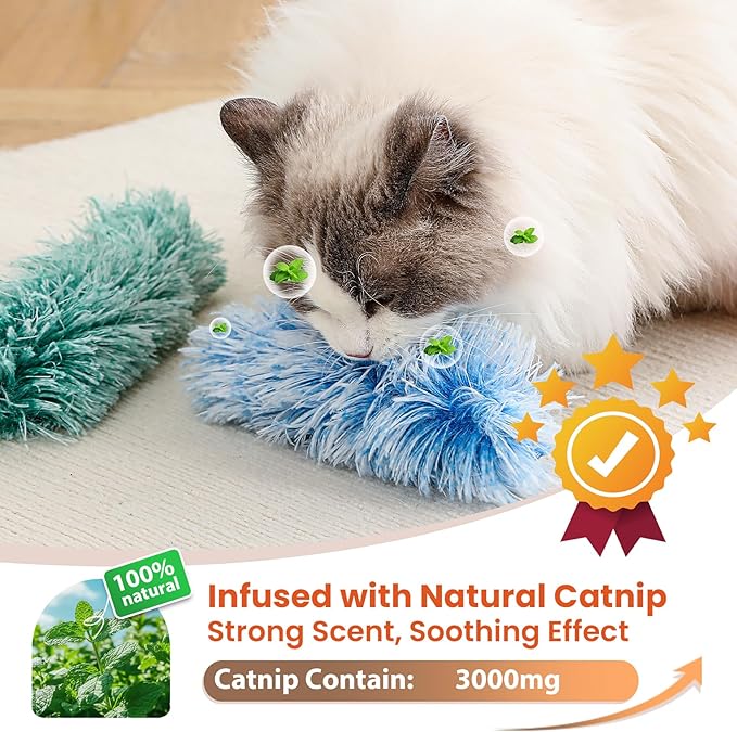 3 Pack Cat Pillow Toys with Catnip, Soft Plush Crinkle Cat Kicker Toys, Interactive Indoor Kitten Chew Toys for Kitty Exercise, Catnip Toys, Promotes Self Play