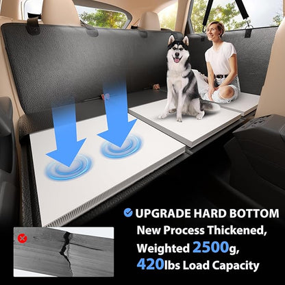 ROUWINNE Back Seat Extender for Dogs-Upgraded PU Leather, Hard Bottom Dog Car Seat Cover for Back Seat, Anti-Scratch Backseat Extender for Dogs,Waterproof Dog Hammock for Car, SUV, 420lbs