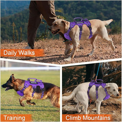 Escape Proof Dog Harness for Large Medium Sized Dogs Six Point Adjustable, Service Dog Vest Harness and Leash Set, No Pull Dogs Harnesses with Handle, Medium Dog Harnesses for Walking(Purple, M)