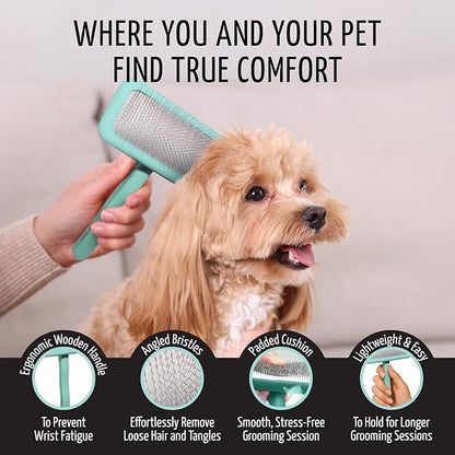 Tauro Pro Line Dog Brush for Shedding - Poodle, Goldendoodle or Labradoodle Hair & Large Breeds - Slicker Brush for Dogs & Cat Grooming, Flexible Cushion & Non-Slip Grip (Size L - Mint)