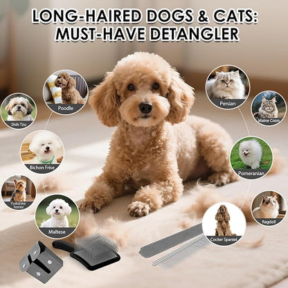 Large Slicker Brush for Dogs,Doodle Brush for Poodles, Goldendoodles, Labradoodle, Extra Long Pins for Detangling Matted Fur & Reducing Shedding, Dog Grooming Kit with Wooden Handle. Black