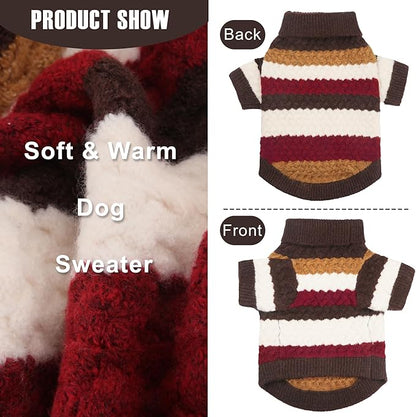 KAROKU Dog Sweater, Pet Cable Knitted Turtleneck Sweater for Small Medium Dogs Boy Girl, Winter Dog Pullover Sweater with Legs, Classic Comfy Thick Outdoor Pet Clothes(Brown, Small)
