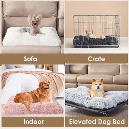 EHEYCIGA Fluffy Dog Crate Bed for Medium Dogs, Plush Faux Fur Pet Crate Pad, Calming Anti Anxiety Medium Pet Bed, Washable Soft Warm Dog Mat with Non-Slip Bottom, Pink