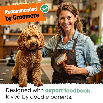 Doodle Brush for Dogs - Goldendoodle Brush with Poodle Comb and Cases Included - Goldendoodle Must Haves Grooming Tools - Designed for Doodles, Labradoodles, Bernedoodles - Medium - Orange